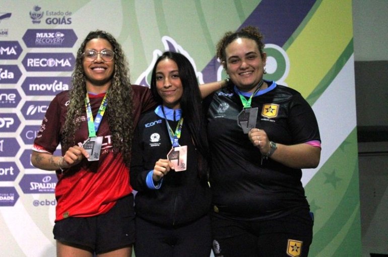 Estado alcança 28 pódios e bate recorde de medalhas de 2025. Na foto, as atletas Grasielly Siqueira, Ana Beatriz Chagas e Khadija Matias. (Foto: Divulgação)